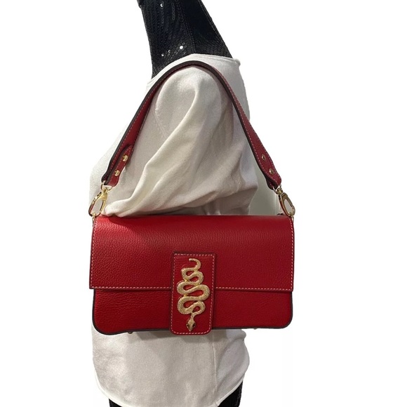 NWT DIVINA FIRENZE 🇮🇹 ITALIAN RED PEBBLED LEATHER CROSSBODY SHOULDER BAG - Picture 2 of 11